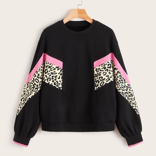 

Leopard Panel Drop Shoulder Sweatshirt