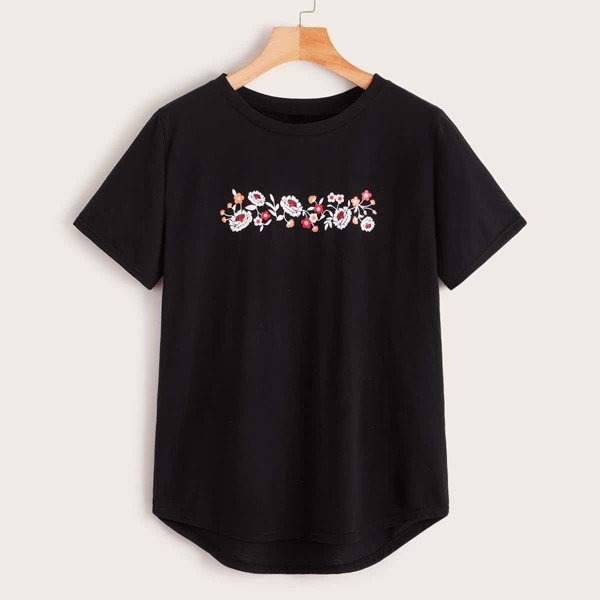 

Floral Print Curved Hem Tee