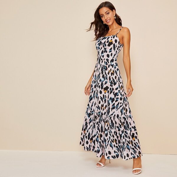 

Leopard Print Ruffle Hem Cami Dress