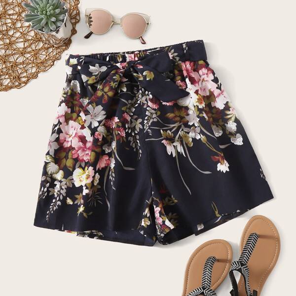 

Floral Print Self Tie Shorts