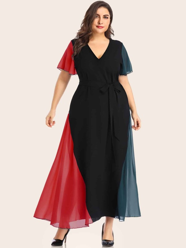 

Plus Belted Cut And Sew Dress, Multicolor, Franziska