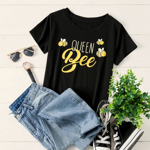 

Plus Bee And Letter Graphic Tee, Black