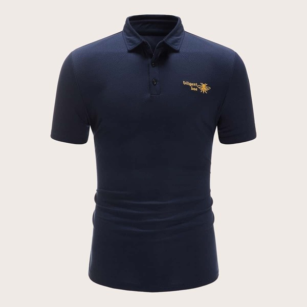 

Men Letter & Bee Embroidered Polo Shirt