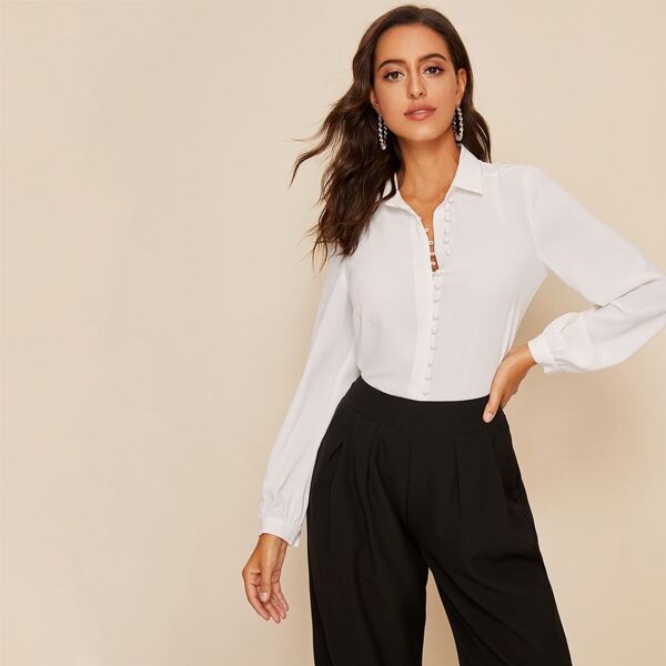 

Single Breasted Solid Long Sleeve Blouse