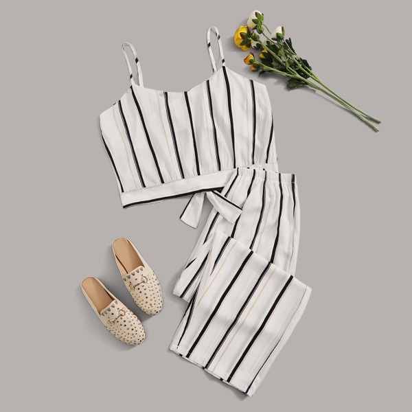 

Plus Knot Striped Cami Top With Pants