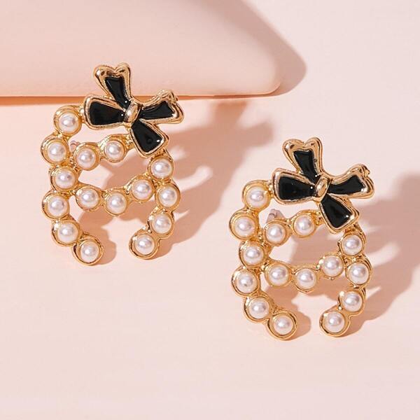 

Bow Tie Decor Faux Pearl Earrings 1pair