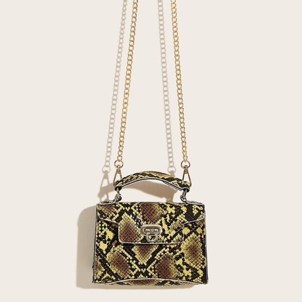

Snakeskin Pattern Chain Strap Satchel Bag