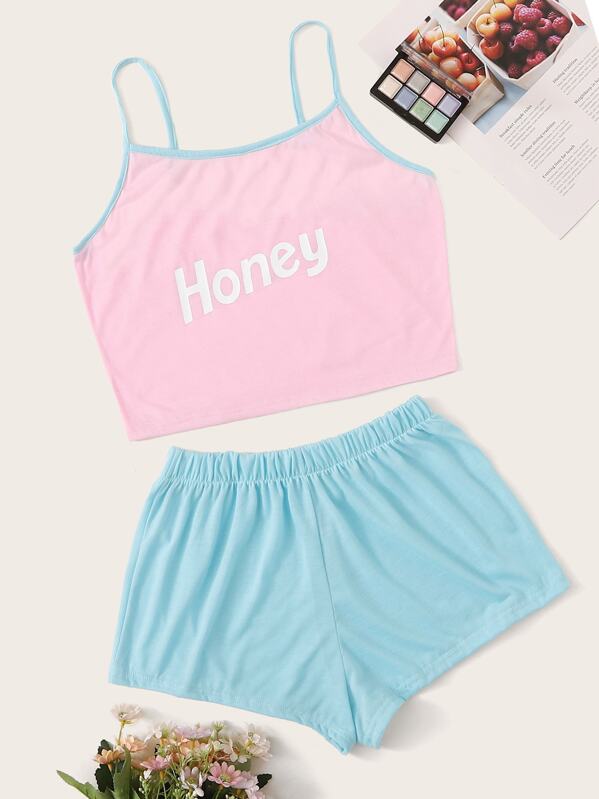 

Letter Graphic Cami Pajama Set, Multicolor