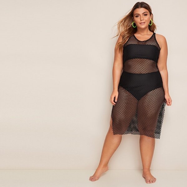 

Plus Fishnet Side Split Cover Up