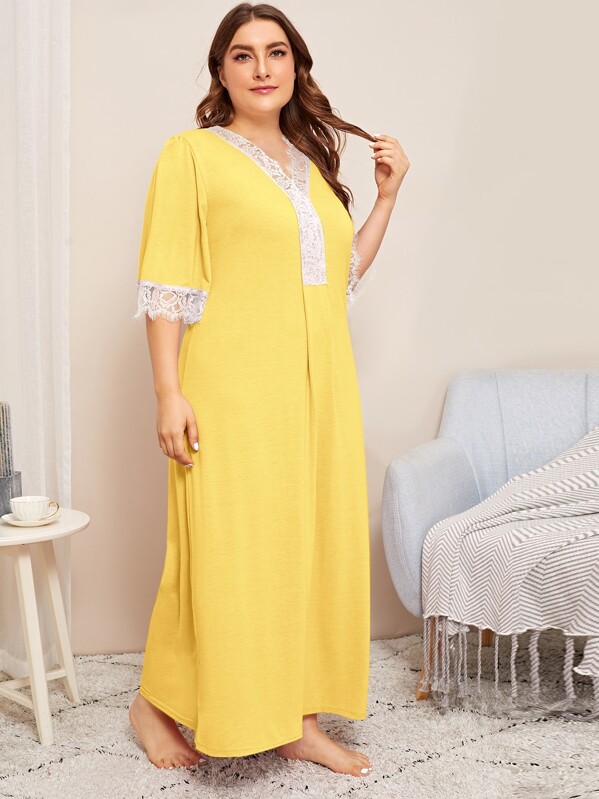 

Plus Lace Trim Night Dress, Yellow, Franziska