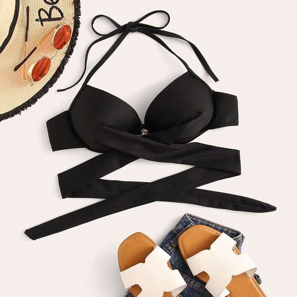 

Wrap Halter Underwire Bikini Top