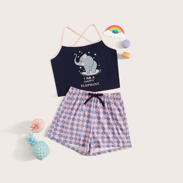 

Girls Elephant and Slogan Halter Top & Shorts PJ Set