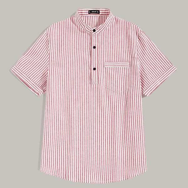 

Men Striped Button Front Pocket Top