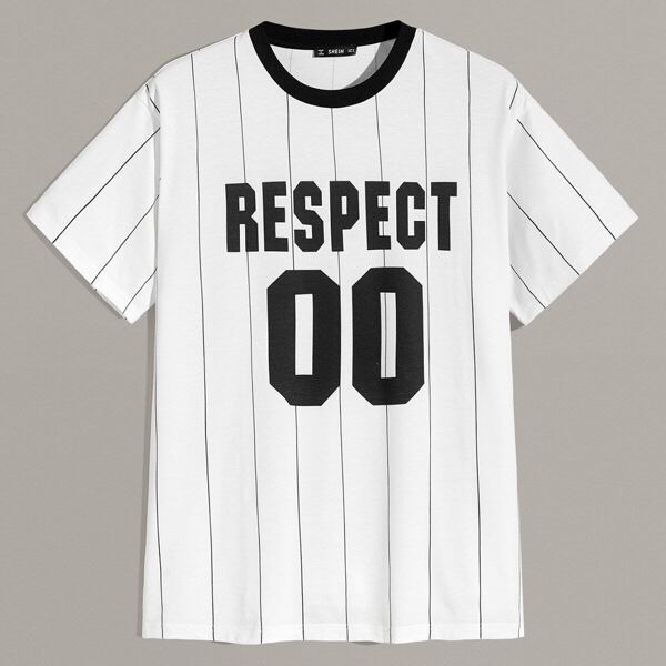 

Men Letter Graphic Varsity Striped Tee, White