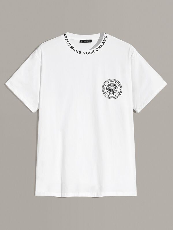 

Men Tiger & Letter Print Tee, White