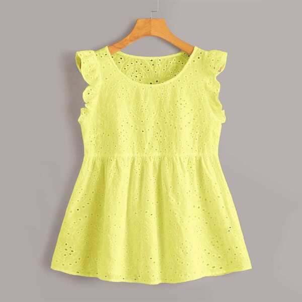 

Ruffle Cuff Schiffy Smock Top, Yellow