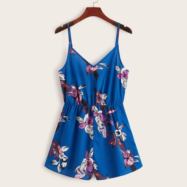 

Floral Print Slip Romper, Blue