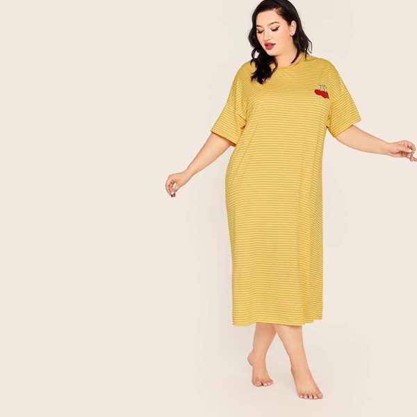 

Plus Cherry & Striped Print Nightdress