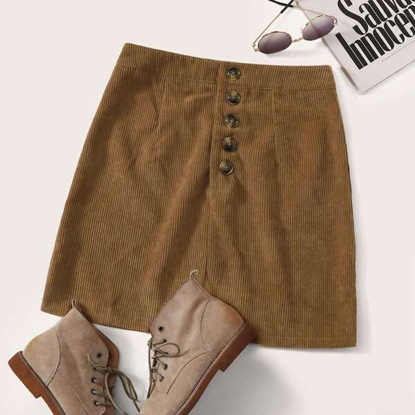 

Button Front Corduroy Skirt