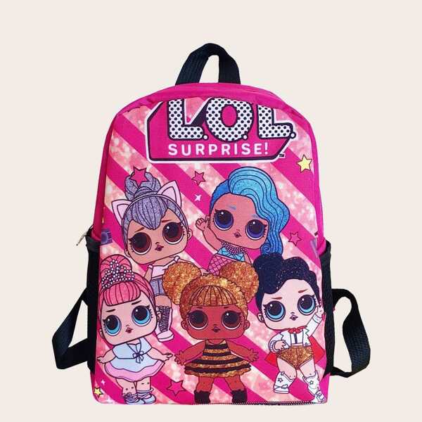 

Girls Figure Print Side Pocket Backpack
