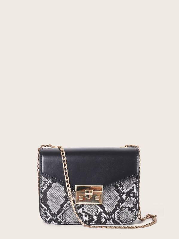 

Snakeskin Flap Chain Crossbody Bag, Multicolor