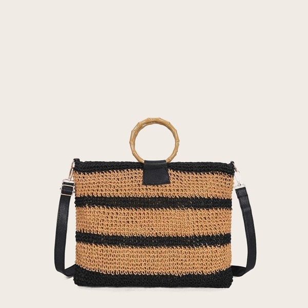 

Two Tone Woven Satchel Bag With Ring Handle