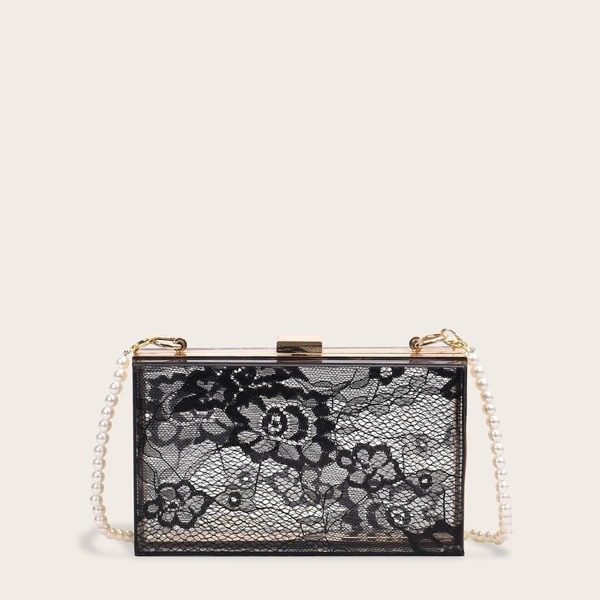 

Contrast Lace Structured Chain Bag