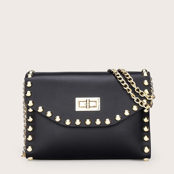 

Studded Decor Twist Lock Chain Bag