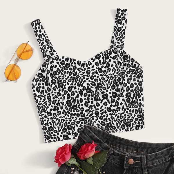 

Leopard Print Sweetheart Neck Crop Top, Multicolor