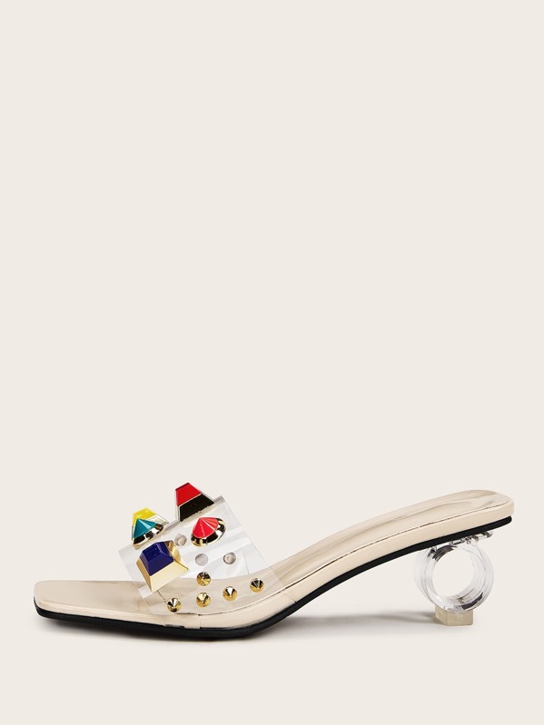 

Studded Decor Open Toe Chunky Heels, Multicolor