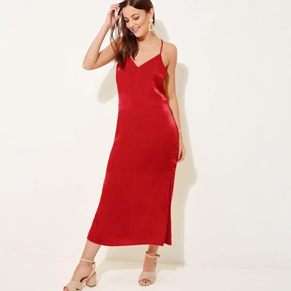 

Crisscross Draped Back Split Side Satin Dress