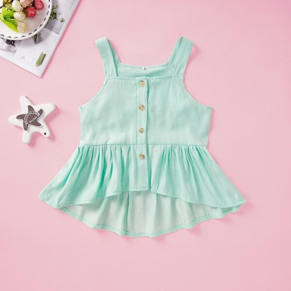 

Toddler Girls Button Front Dip Hem Peplum Blouse