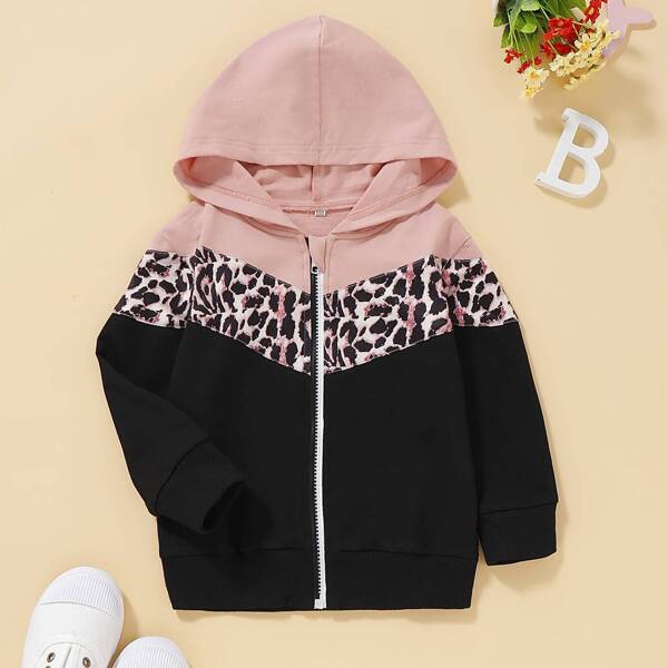 

Toddler Girls Cut And Sew Leopard Print Hooded Sweatshirt, Multicolor
