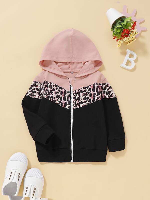 

Toddler Girls Cut And Sew Leopard Print Hooded Sweatshirt, Multicolor