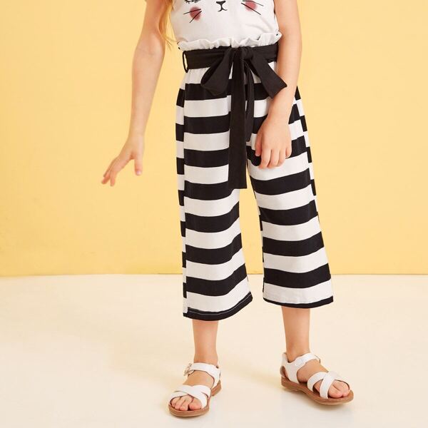 

Toddler Girls Striped Paperbag Waist Belted Pants