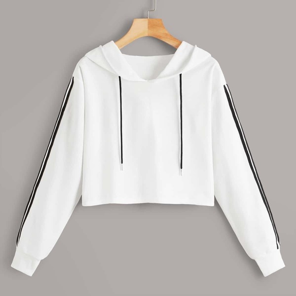 

Contrast Side Drawstring Hoodie, White