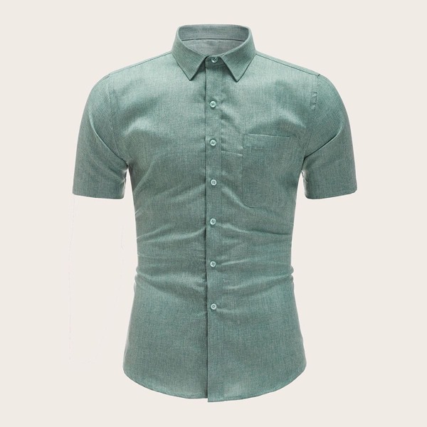 

Men Button Front Space Dye Shirt, Green