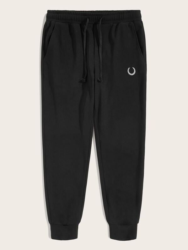 

Men Embroidered Drawstring Waist Sweatpants, Black