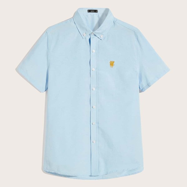 

Men Embroidered Detail Shirt, Blue pastel