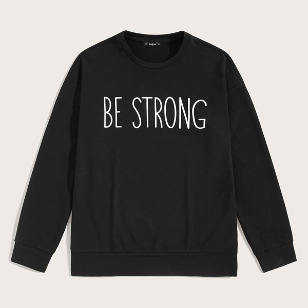 

Men Crew Neck Slogan Print Pullover