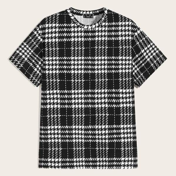 

Men Plaid Textured Top, Black and white
