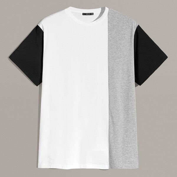 

Men Heather Grey Panel Colorblock Tee
