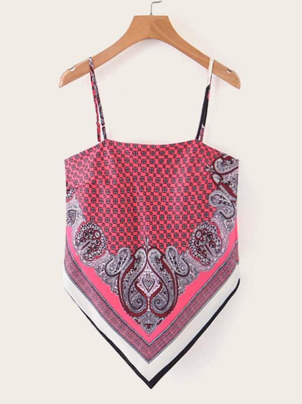 

Tribal Paisley Print Asymmetric Cami Top, Red