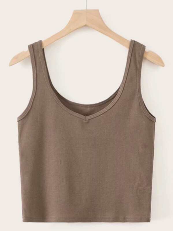 

Solid Basic Tank Top, Brown