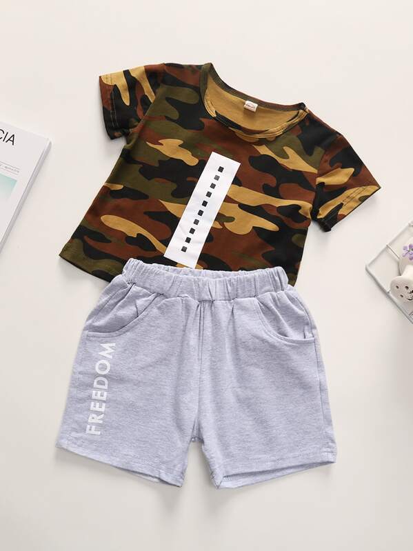 

Toddler Boys Camo Print Tee & Letter Print Shorts, Multicolor