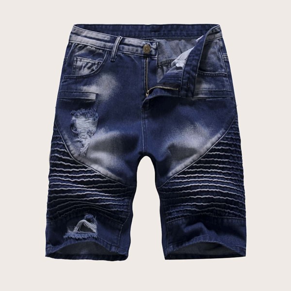 

Men Button Waist Ripped Denim Shorts