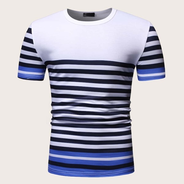 

Men Striped Contrast Sleeve Tee