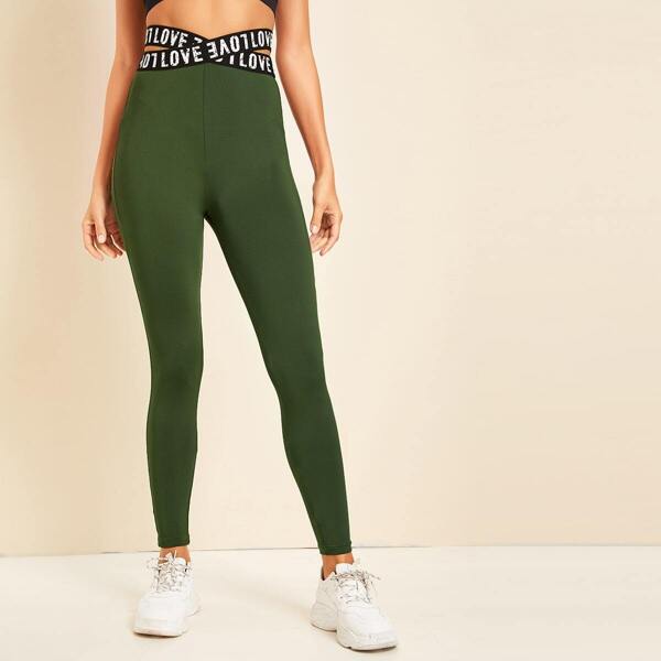 

Criss Cross Letter Tape Waist Leggings