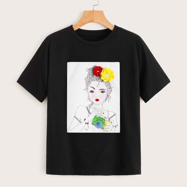 

Figure Print Stereo Flowers Tee