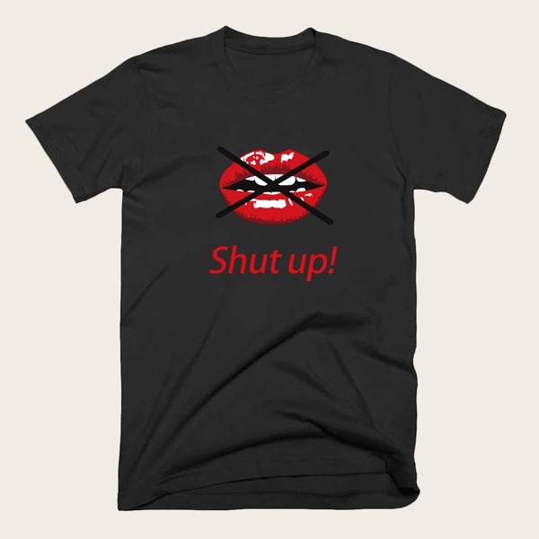 

Men Letter And Lip Print Tee